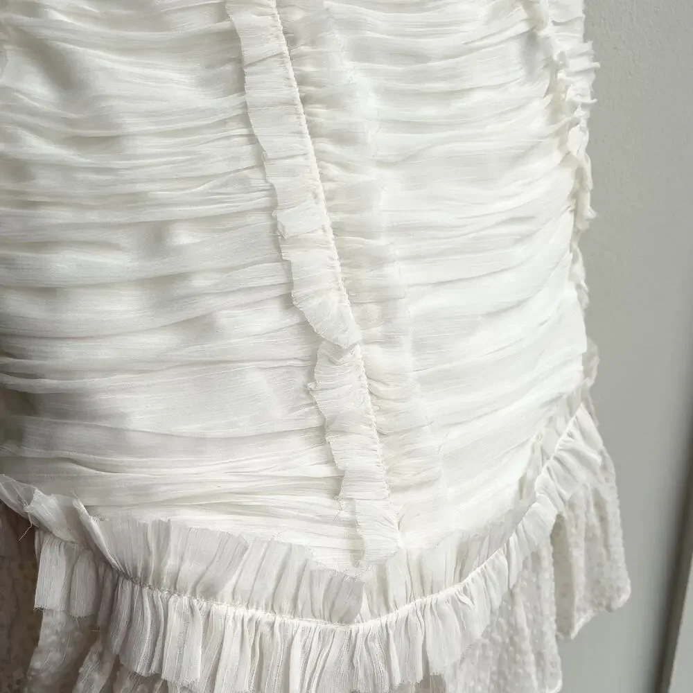 NWT!! ASOS White Ruffle Ruched Mini Skirt-Semi Sheer - Picture 7 of 9